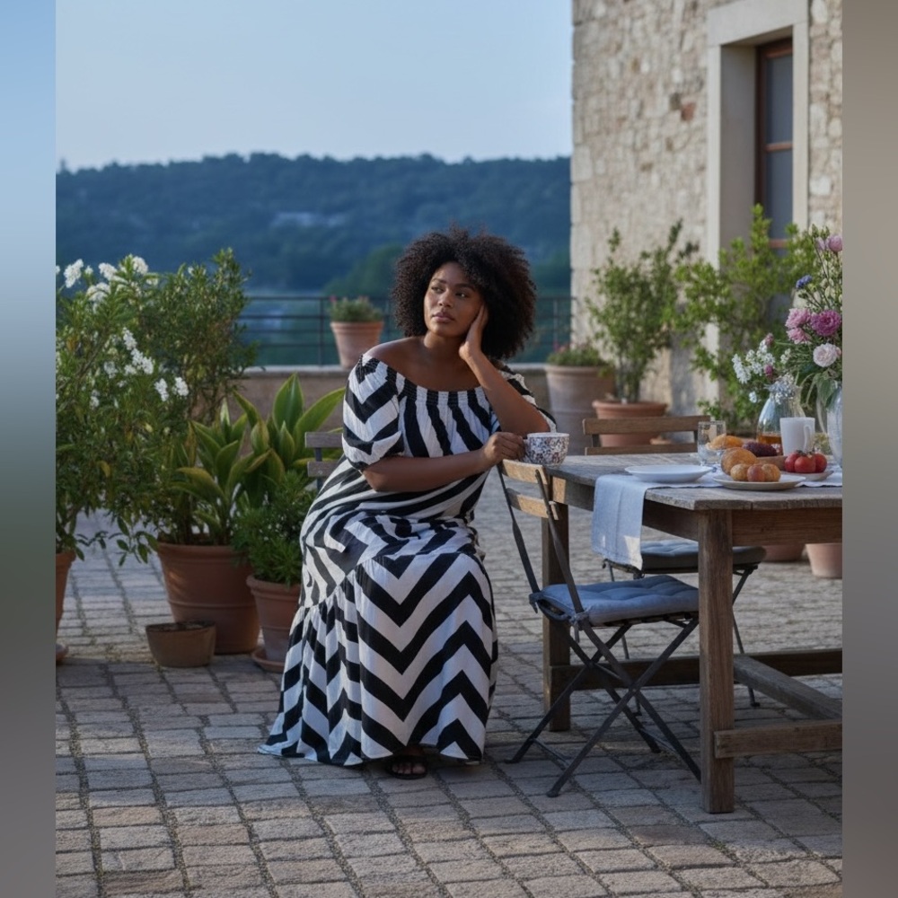 Black and White Off the Shoulder Maxi Sundress NWT - Picture 2 of 5